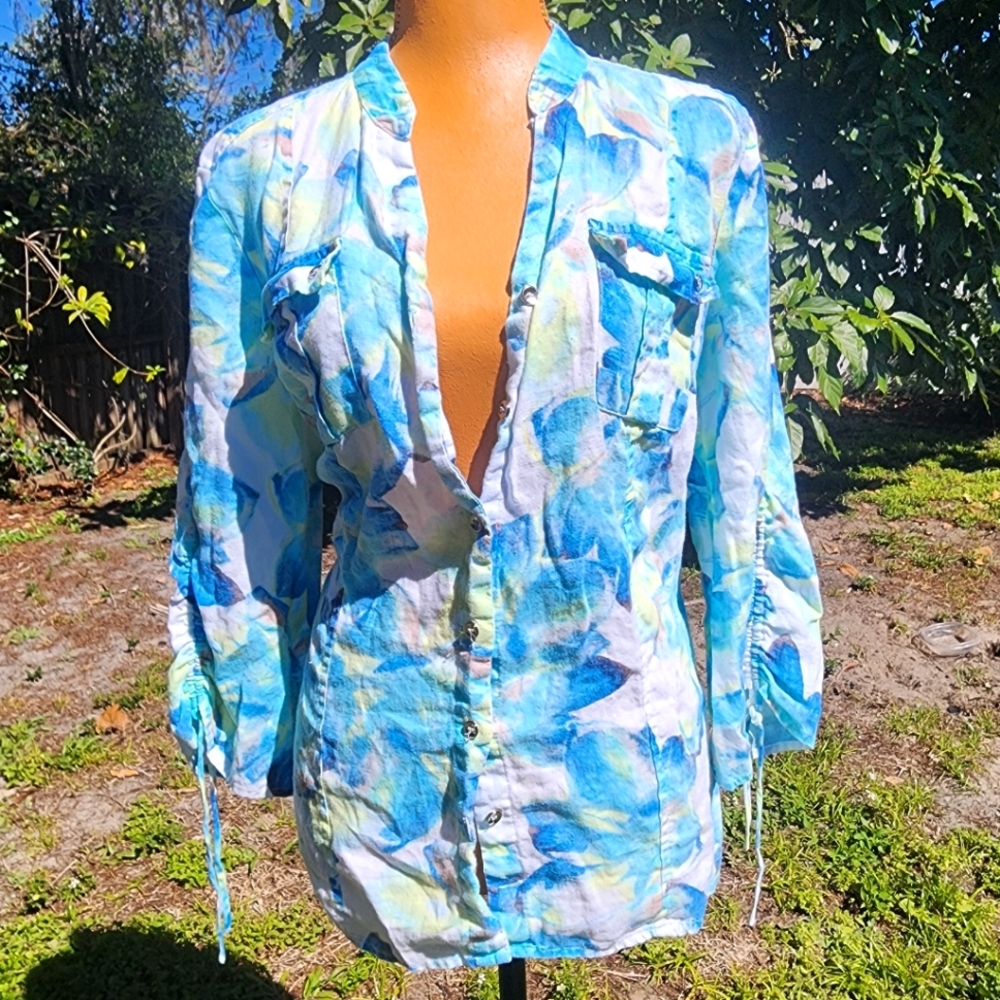JM collection size 14 linen floral blouse